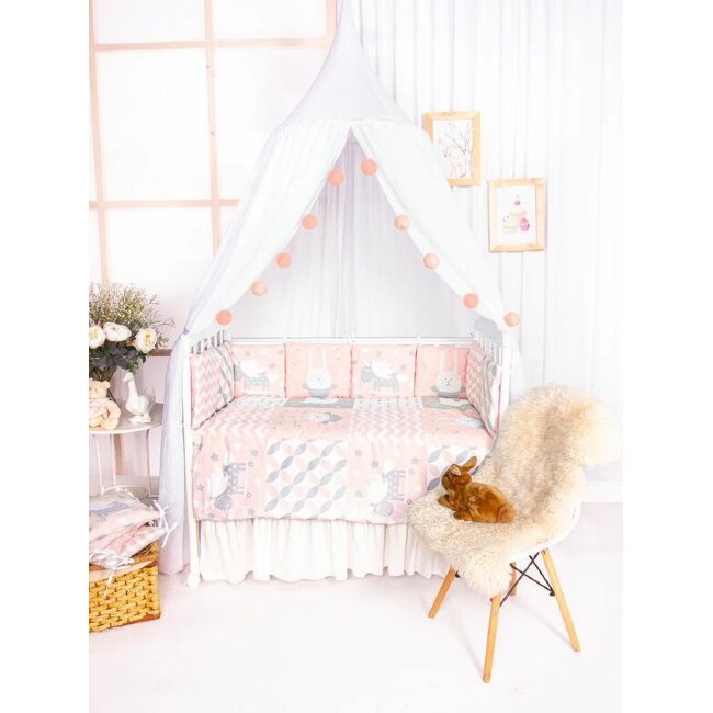 Комплект в кроватку универсальный 17 пр.«BABY BOO PINK» поплин 100%  хлопок